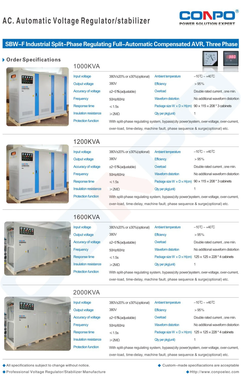 SBW-F-200kVA 3phase Split-Phase, Industrial-Grade Compensated Voltage Stabilizer/Regulator